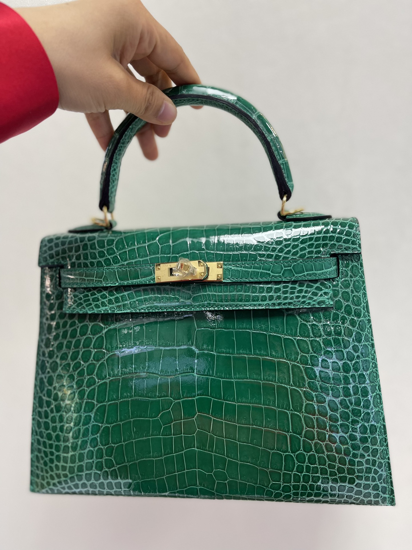 Hermes Kelly 25cm Handbag Shoulder Bag In Vert Emeraude Shiny Crocodile Niloticus Leather